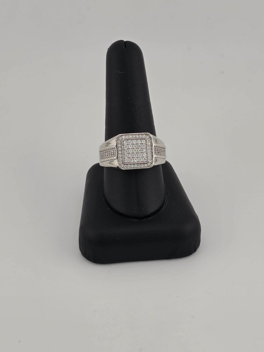 925 Sterling Silver Square Design Ring with Cubic Zirconia Stones